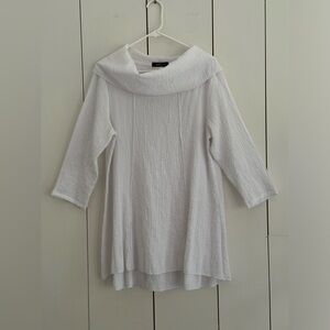 Yushi Lagenlook Textured Tunic Top Sz M White 3/4 Sleeve Relaxed Minimalist